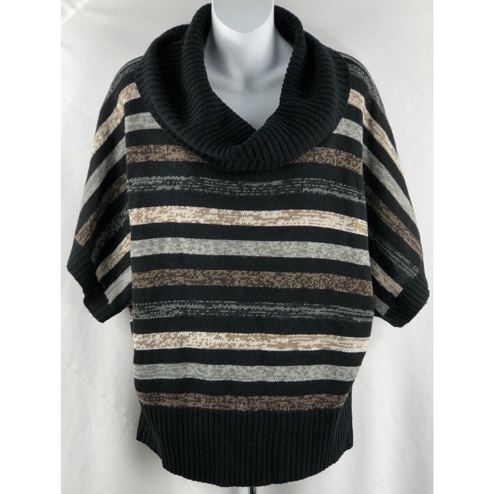 Cowl neck sweater XL Blk/Brown Stripe Butterfly Dolman Sleeve Capsule Cottage